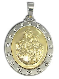 Medalha da Mãe Rainha em aço inox com pedrinhas de strass